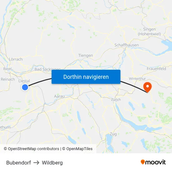Bubendorf to Wildberg map