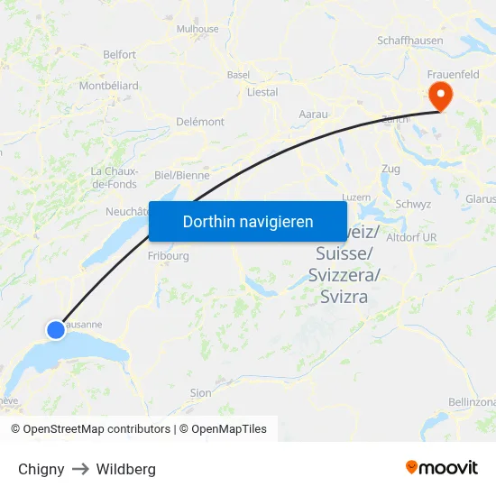 Chigny to Wildberg map