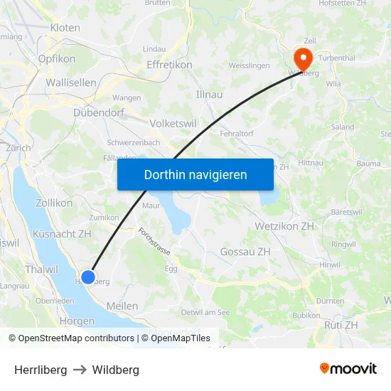 Herrliberg to Wildberg map