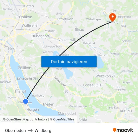 Oberrieden to Wildberg map