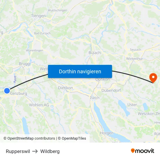 Rupperswil to Wildberg map