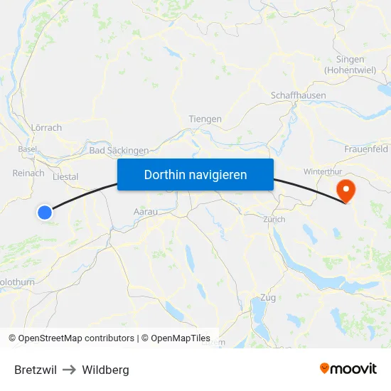 Bretzwil to Wildberg map