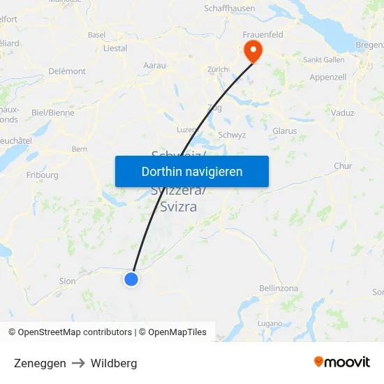 Zeneggen to Wildberg map