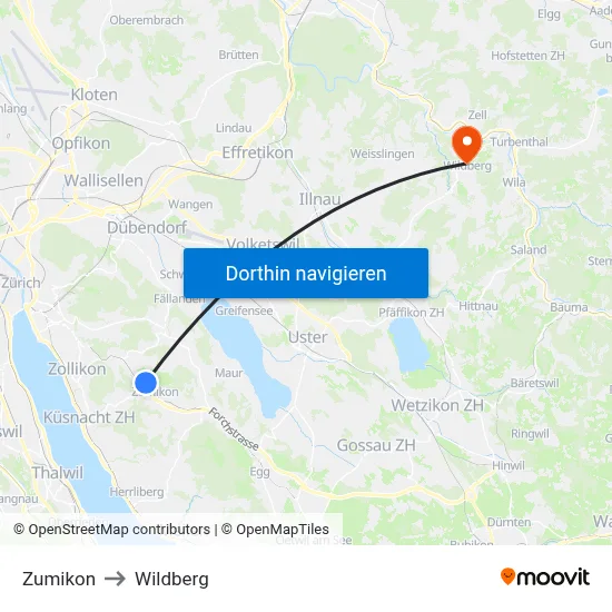 Zumikon to Wildberg map