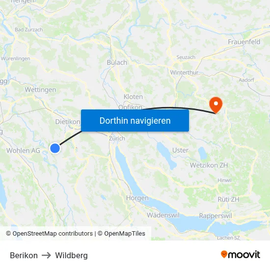 Berikon to Wildberg map