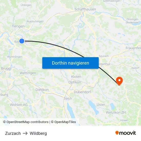 Zurzach to Wildberg map