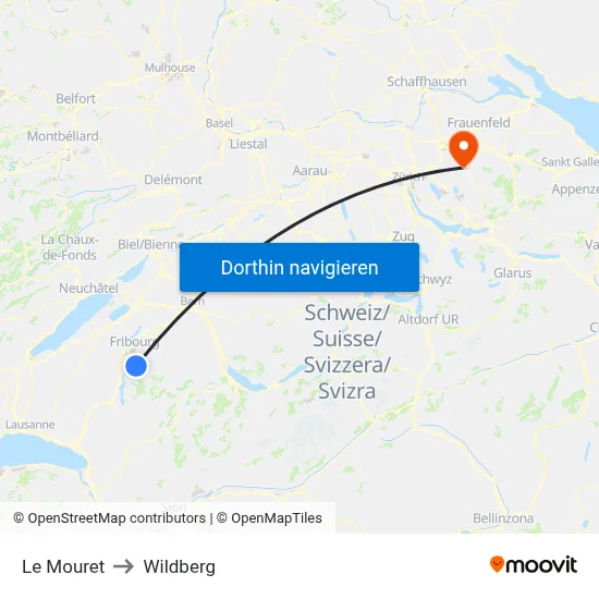 Le Mouret to Wildberg map