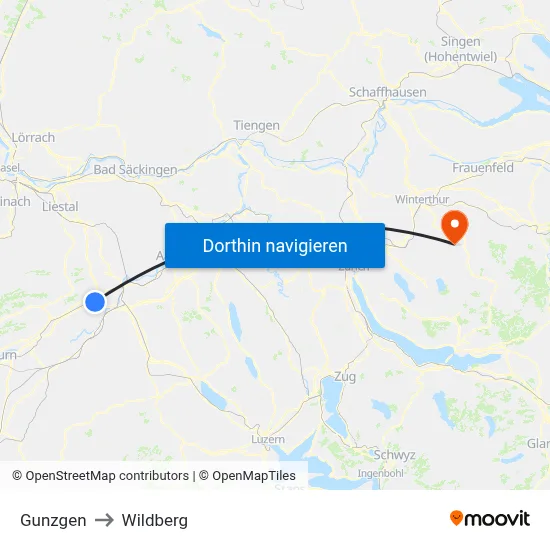 Gunzgen to Wildberg map