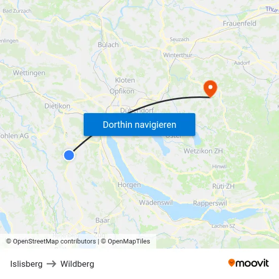 Islisberg to Wildberg map