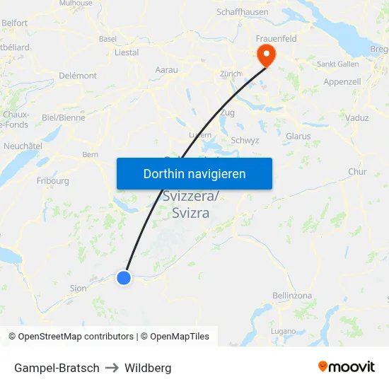 Gampel-Bratsch to Wildberg map