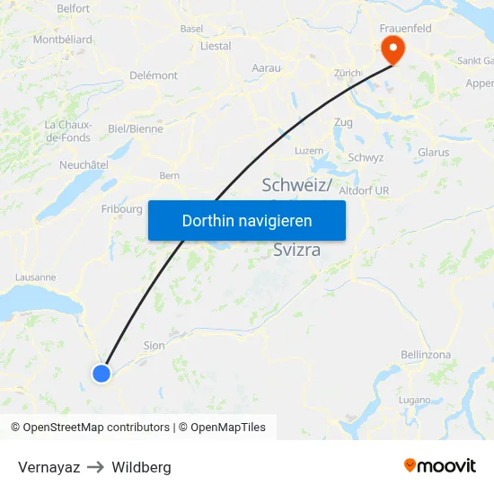 Vernayaz to Wildberg map