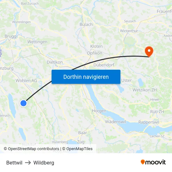 Bettwil to Wildberg map