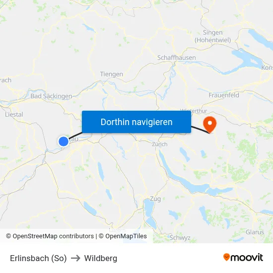 Erlinsbach (So) to Wildberg map