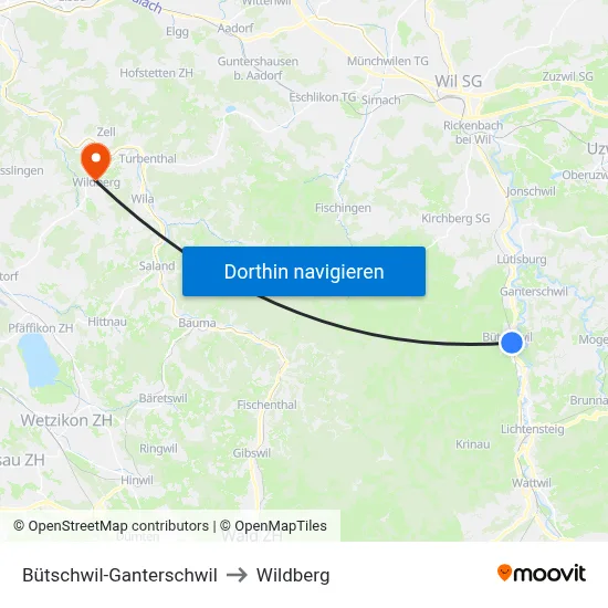 Bütschwil-Ganterschwil to Wildberg map