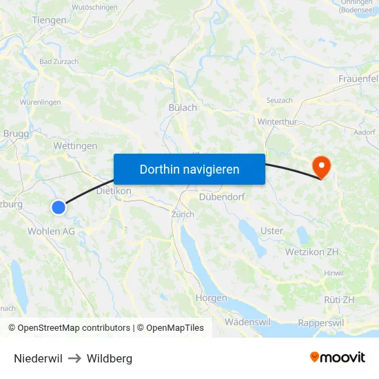 Niederwil to Wildberg map