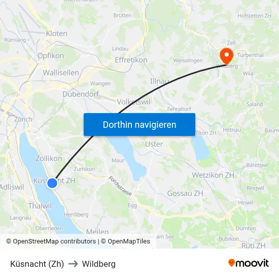 Küsnacht (Zh) to Wildberg map
