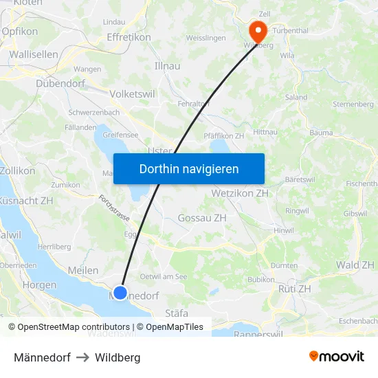 Männedorf to Wildberg map