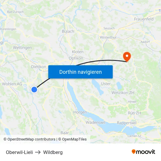 Oberwil-Lieli to Wildberg map