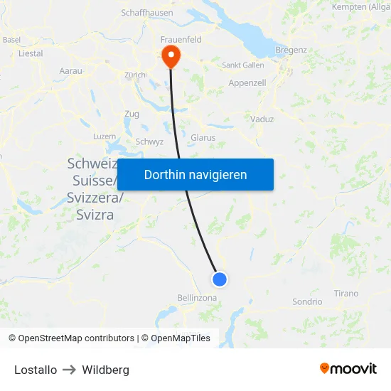 Lostallo to Wildberg map
