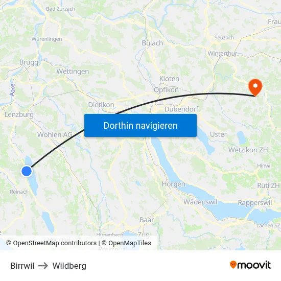 Birrwil to Wildberg map