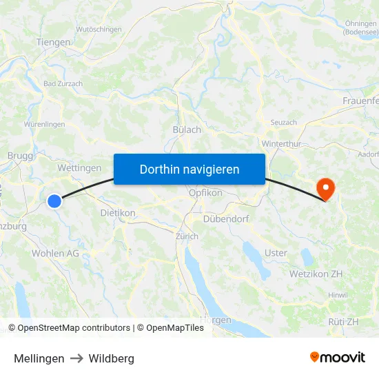 Mellingen to Wildberg map