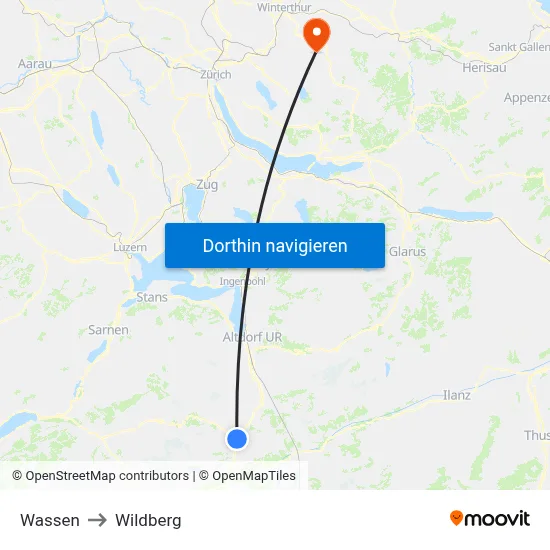 Wassen to Wildberg map