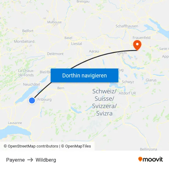 Payerne to Wildberg map