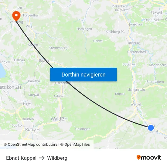 Ebnat-Kappel to Wildberg map