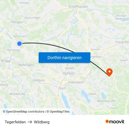 Tegerfelden to Wildberg map