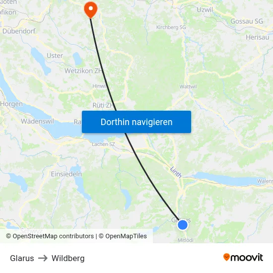 Glarus to Wildberg map