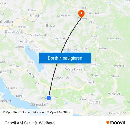 Oetwil AM See to Wildberg map