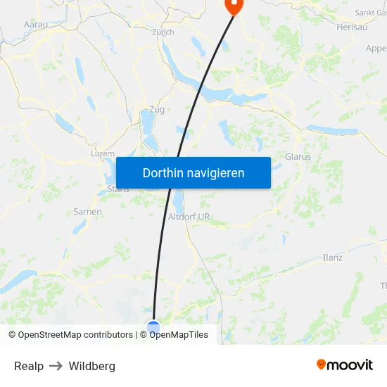 Realp to Wildberg map