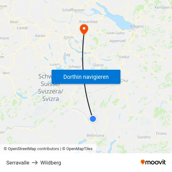 Serravalle to Wildberg map