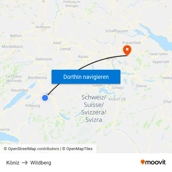Köniz to Wildberg map