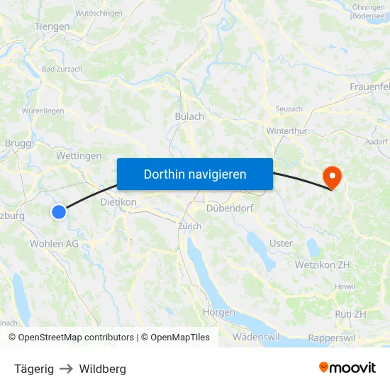 Tägerig to Wildberg map