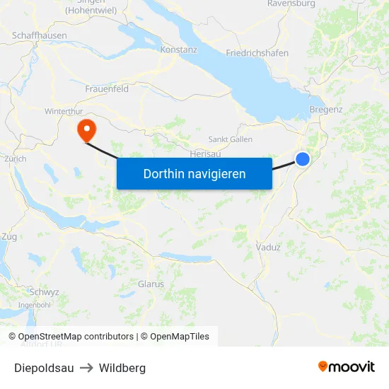 Diepoldsau to Wildberg map