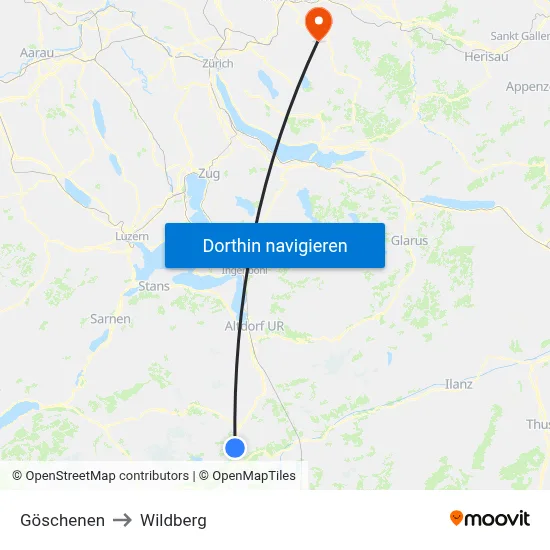 Göschenen to Wildberg map