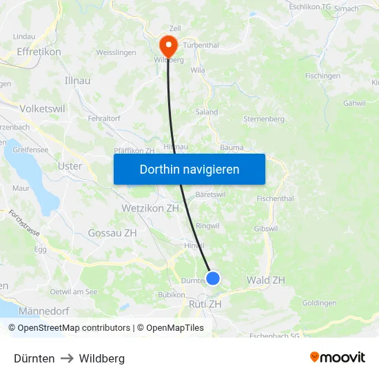 Dürnten to Wildberg map