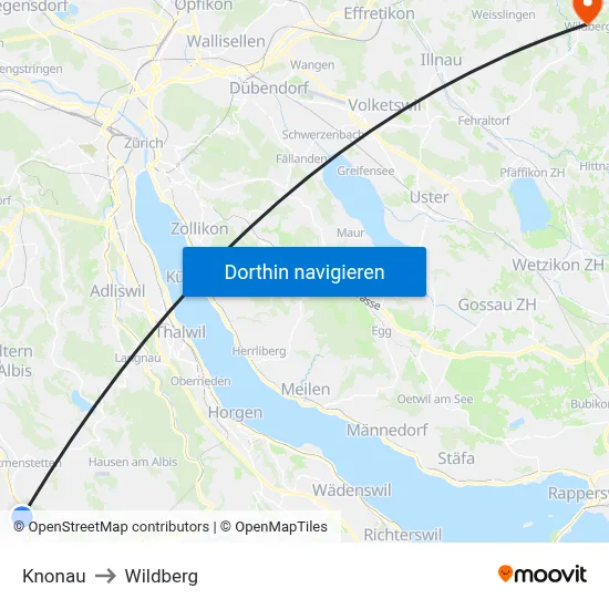 Knonau to Wildberg map