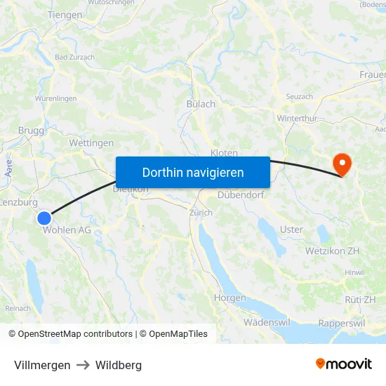 Villmergen to Wildberg map