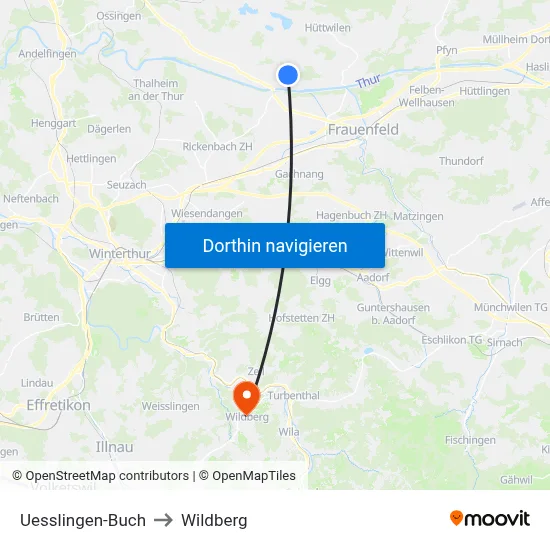 Uesslingen-Buch to Wildberg map