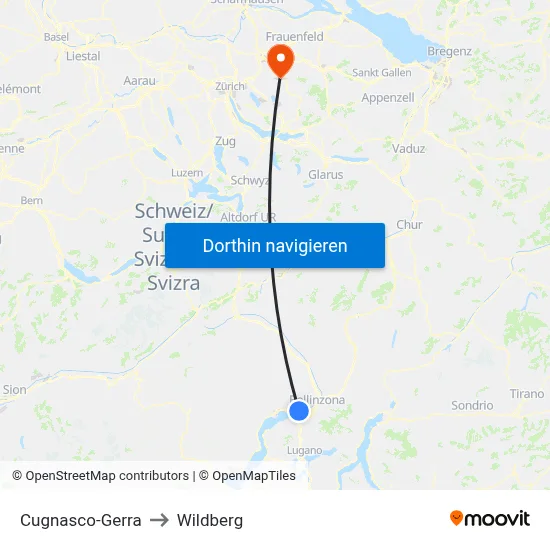 Cugnasco-Gerra to Wildberg map