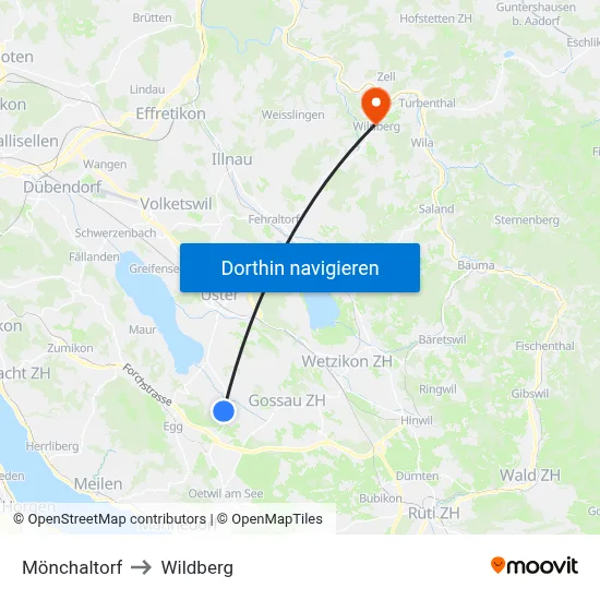 Mönchaltorf to Wildberg map