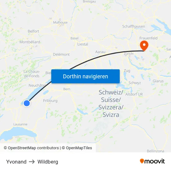 Yvonand to Wildberg map