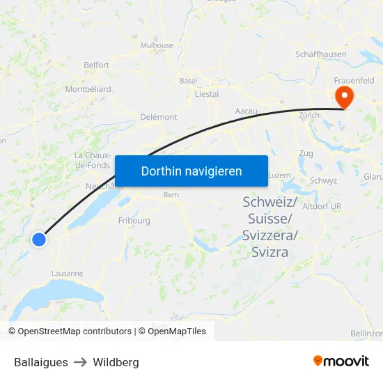 Ballaigues to Wildberg map