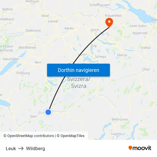 Leuk to Wildberg map