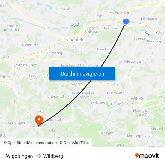 Wigoltingen to Wildberg map