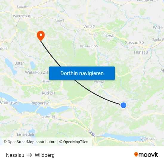 Nesslau to Wildberg map