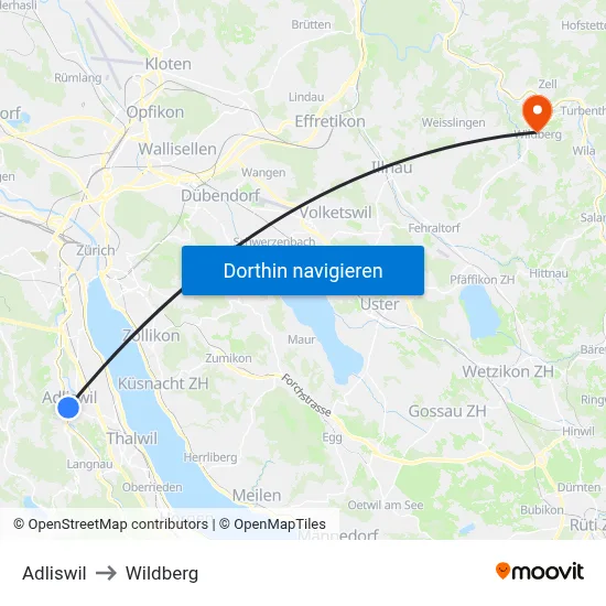 Adliswil to Wildberg map