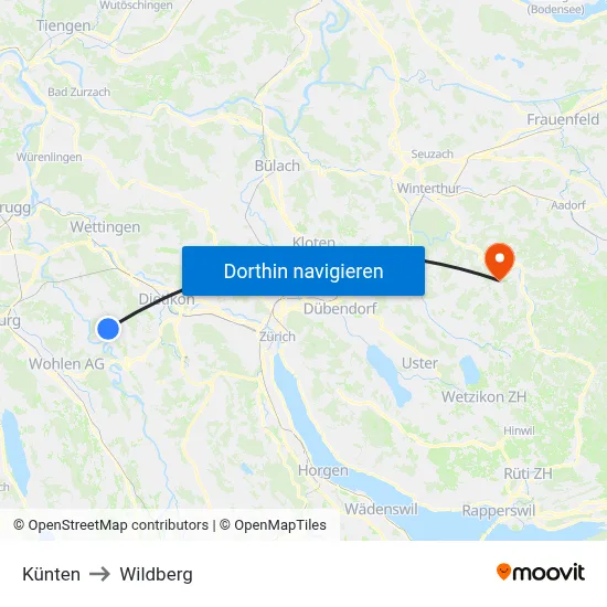 Künten to Wildberg map